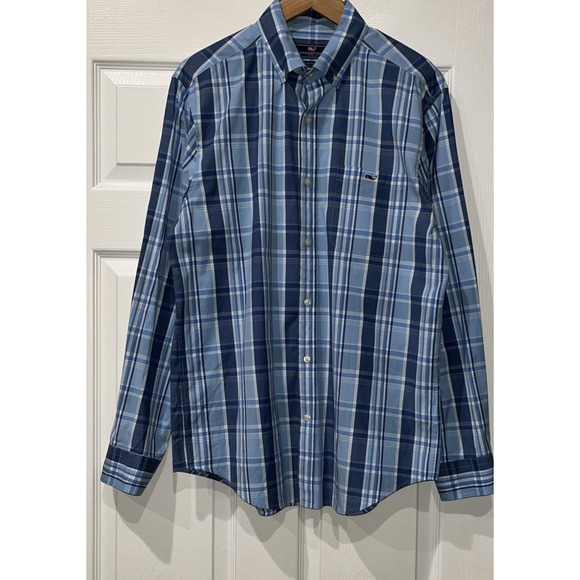 Vineyard Vines Shirt Mens Medium Blue Plaid Button-Down Classic Tucker Workwear - Picture 1 of 7